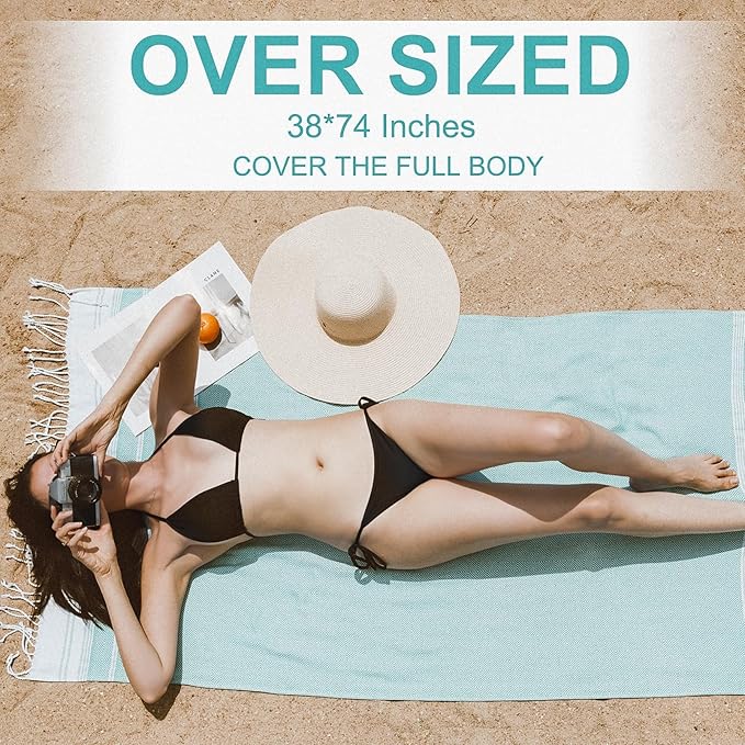 Genovega 6 Packs Oversized Turkish Beach Towels Set Bulk 74"x38" Extra Large Sand Free Quick Dry Swim Bath Camping Pool Towel Travel Blanket Adult Essentials Cruise Accessories Vacation Stuff