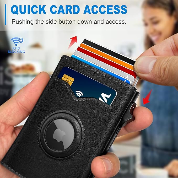 Airtag Wallet for Men,with Cash Pocket 2 ID Window 9-12 Cards,Metal Case Smart Slim Pop Up Credit Card Holder Flip with Magnetic Closure RFID Blocking Trifold wallet with Gift Box