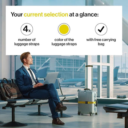 TRAVELY Luggage Straps - Particularly conspicuous & Secure - Incl. 4 Name Tags - Luggage Strap Ideal crosswise - [Set of 4]