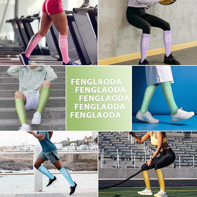 fenglaoda Compression Socks Women Men 6 Pairs, Knee High Best Support Circulation Socks for Running, Travel, Flight, Nurse