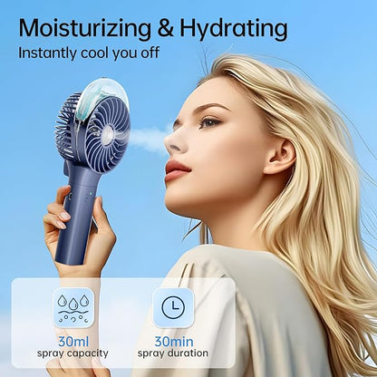 PANERGY Handheld Misting Fan – Rechargeable Battery Operated,Handheld Personal Fan with Mist Spray, Electric Hand Fans, 180° Foldable Mister Fans for Travel, Camping, Disney, Concerts, Office(Blue)