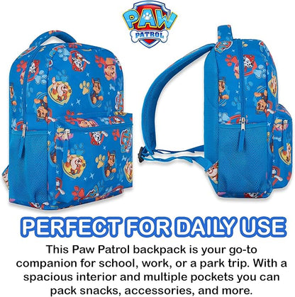 Paw Patrol Backpack for Kids - Chase, Skye, Marshall, Rubble, Rocky, Zuma, Everest, Liberty, and Ryder School Book Bag - Backpack for Boys Girls Toddlers and Adults - for Laptop and Lunch Box (Blue)