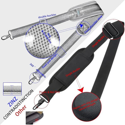 ZINZ Shoulder Strap Universal Bag Strap - 78" Ultra-Thick Padded with Dual Balanced Adjustable Buckles for Briefcase, Travel, Sports, Laptop, Crossbody Bag - Gray Silver