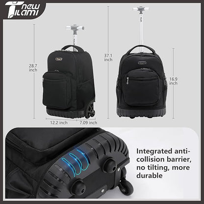 NEW TILAMI Rolling Backpack 16 Inch Wheeled Laptop Backpack with Wheels for Girls Boys School, Black