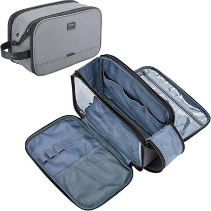 ZEEMO Travel Toiletry Bag for Men, Medium Water-Resistant Double-Sided Full-Open Dopp Kit, Versatile Organizer for Shower and Hygiene Accessories, Bathroom Essentials, Cosmetics, Grey