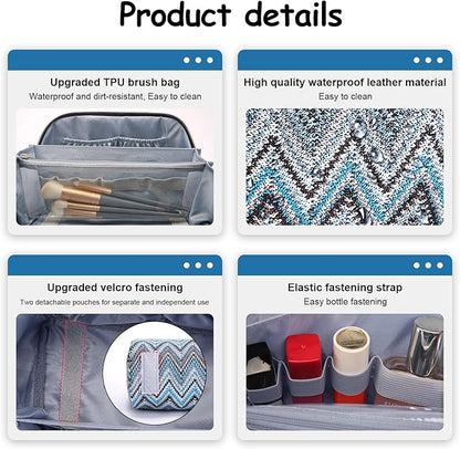 BOYATU Travel Makeup Bag for Women: Western Boho Make up Bag Set of 3 - Large Capacity Vegan Leather Cosmetic Bag - Waterproof Toiletry Bag with Compartments & Handle & Divider(J-4-Blue)