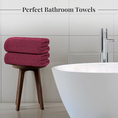 Tens Towels Pack of 8 Towels Set, 2 Extra Large Bath, 2 Hand, 4 Washcloths, 100% Cotton, Lighter Weight, Quicker to Dry, Super Absorbent, Perfect for Bathroom, Burgundy