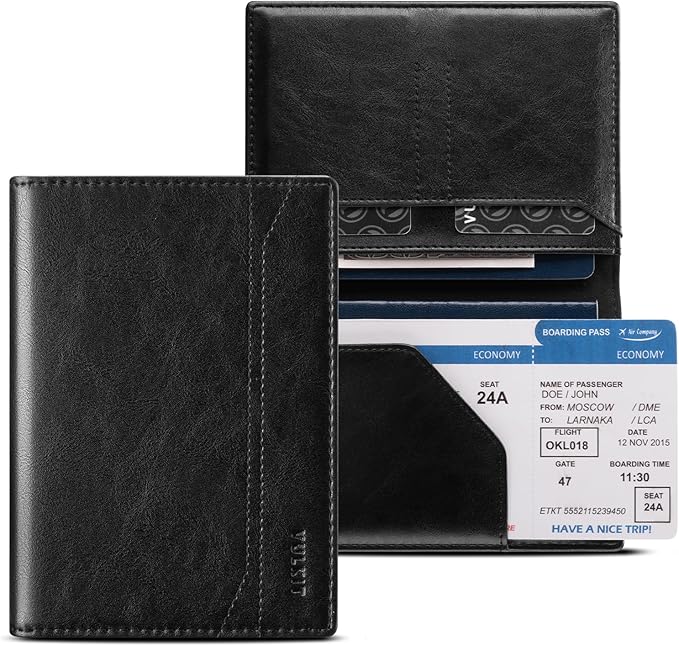 VULKIT Passport Holder for Travel, Rfid Blocking Passport Cover, Slim Travel Wallet for Men & Women, Charcoal Black