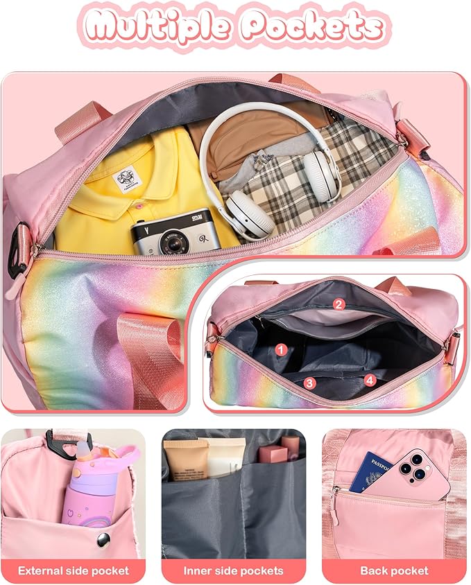 Birthday Gift for Daughter-Girl Gym Bag with Shoe Compartment, Kid Weekender Dance Bags, Initial Tote with Makeup Pouch, Gifts for 5 6 7 8 9 10 11 12 Year Old Girls-Christmas Gifts (Letter A)