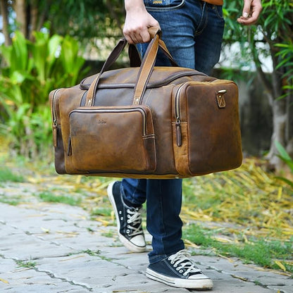 Leather Travel Bag with Trolley Strap,s Adjustable Shoulder Strap, Laundry Bag Travel Duffel Bag 22x11x12 by De Lira