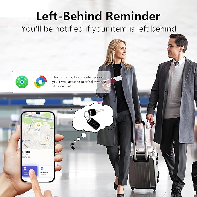 Air Tracker Tags-4 Pack Seektags [2025 Dual-System Compatible] for Apple Find My & Android Find Hub, 400 Days Battery with CR2032, 100dB Alarm, Compatible with iOS & Android for Keys Wallet Luggage