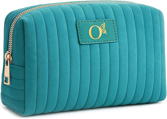 Monogrammed Make Up Bags for Women,Personalized Cosmetic Bags Women,Small Quilted Makeup Pouch,Cute Makeup Bag Travel,Birthday Gifts for Teen Girl (Blue O)