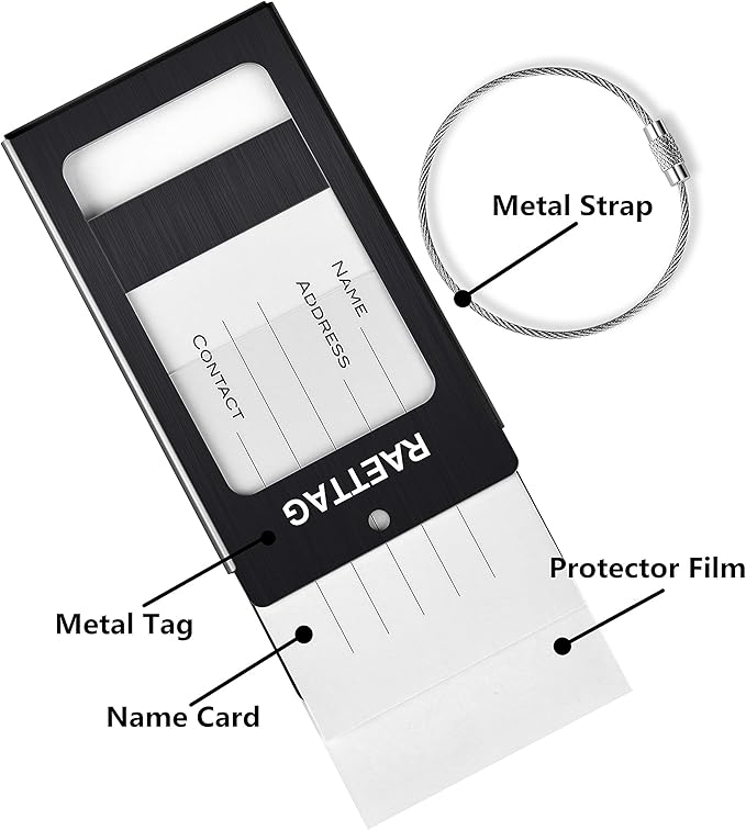 Luggage Tags Metal Suitcase Tags Travel Bag ID Identifier Luggage Tag (Black 4Pack)