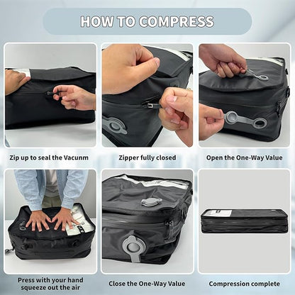 Compression Packing Cubes, Vacuum Bags for Business Trip, Professional IPX8 Reusable Travel Packing Cubes for 20 inch Suitcases, Organizer Bags for Luggage for Women & Men(2 pack, with Pump)