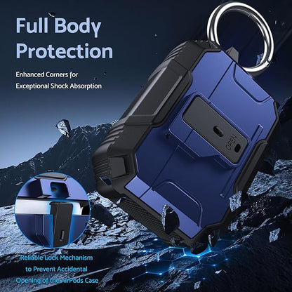 DASFOND Armor Earphone Cover Case for Airpods Pro, Military Grade Full Body Shockproof Protection Hard Case, Support Wireless Charging with Keychain, Magnetic Lid, Front LED Visible, Blue
