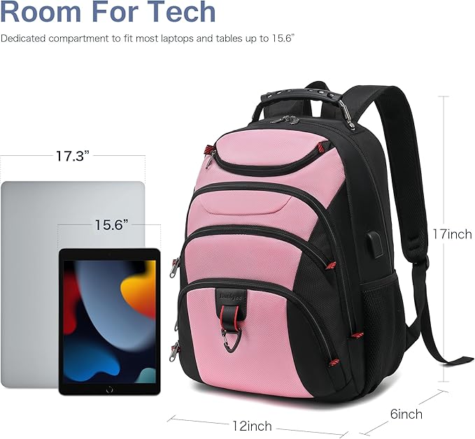 Boavan Laptop Backpack for men, 15.6 inch Laptop Bag with USB Port, Waterproof Travel Work Backpack Purse, Anti-Theft Teacher Nurse Doctor Casual Bookbags Office Business backpack，PinkBlack