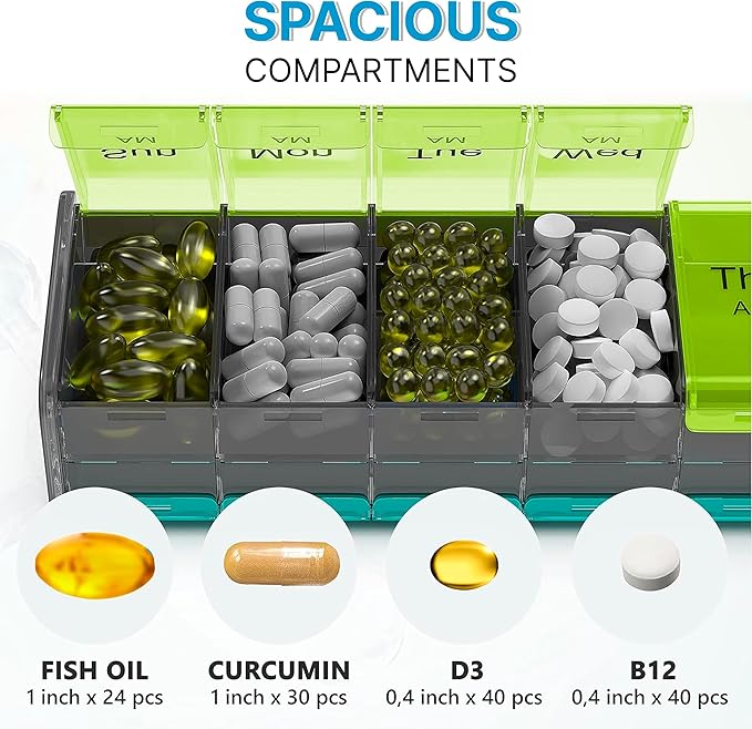 Extra Large Pill Organizer- XXL Pill Box 7 Day - Weekly Pill Organizer with AM PM Large Compartments Big Pill Case for Supplements Jumbo Pill Holder for Vitamins Huge Medicine Organizer 2 Times a Day