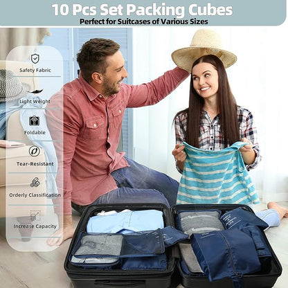 10 Pcs Set Packing Cubes - Travel Packing Organizers, Expandable Suitcase Organizer, Luggage Organizer Bags