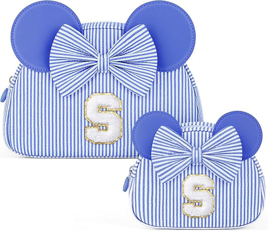 Initial Travel Makeup Bag for Girls | Cosmetic Bags | Kids Teen Girl Gifts | Birthday Gifts for Girls | Travel Makeup Bag | 6 7 8 9 10 11 12 13 Years Old Girl Gift - Blue S