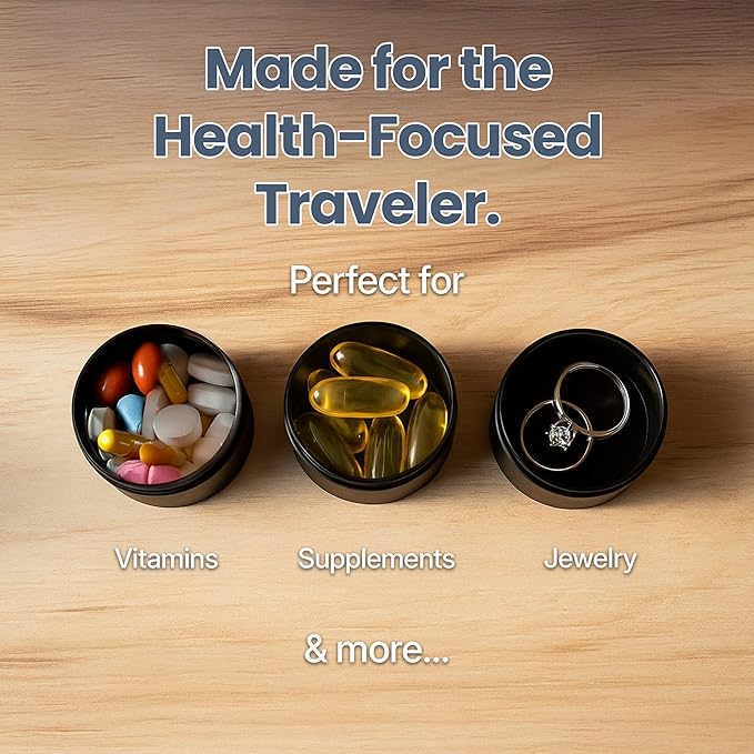 Ankomn - 7 Day Travel Pill Organizer. IPX7 Rating Waterproof, Airtight & Portable Pill Case for Vitamins. Durable Weekly Supplement Case with Stackable Compartments for Outdoor Use - Black