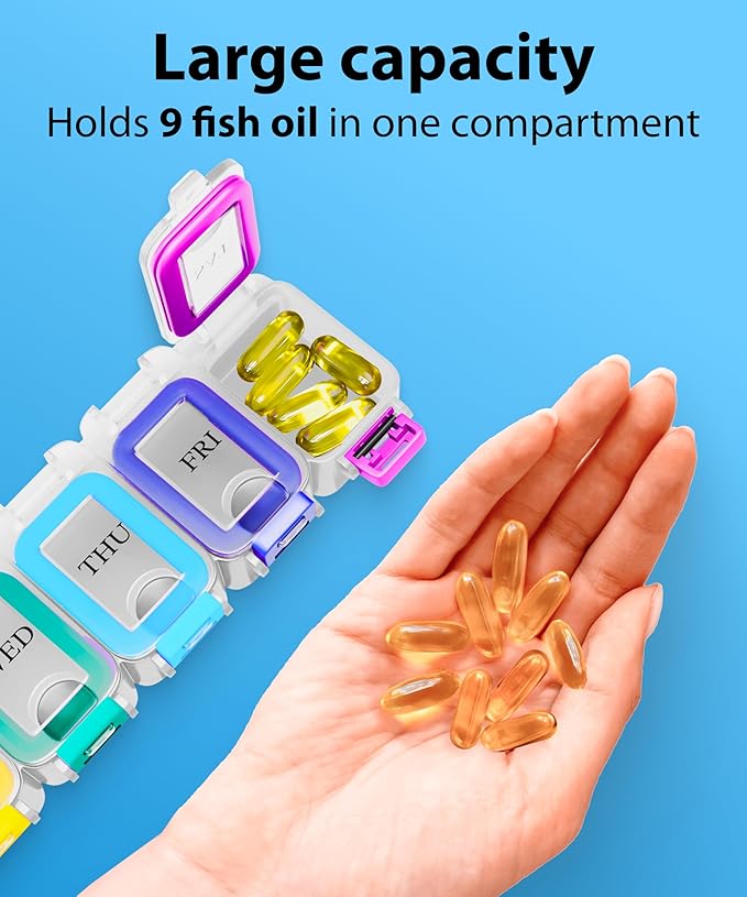 Weekly Pill Organizer 1 time a Day – Pill Box 7 Day with Enhanced Waterproof Seal, Large compartments Hold Big Vitamins & Supplements, Upgraded Locking lids, for Home & Travel use, Durable Hard case