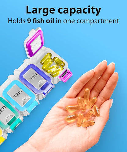 Weekly Pill Organizer 1 time a Day – Pill Box 7 Day with Enhanced Waterproof Seal, Large compartments Hold Big Vitamins & Supplements, Upgraded Locking lids, for Home & Travel use, Durable Hard case