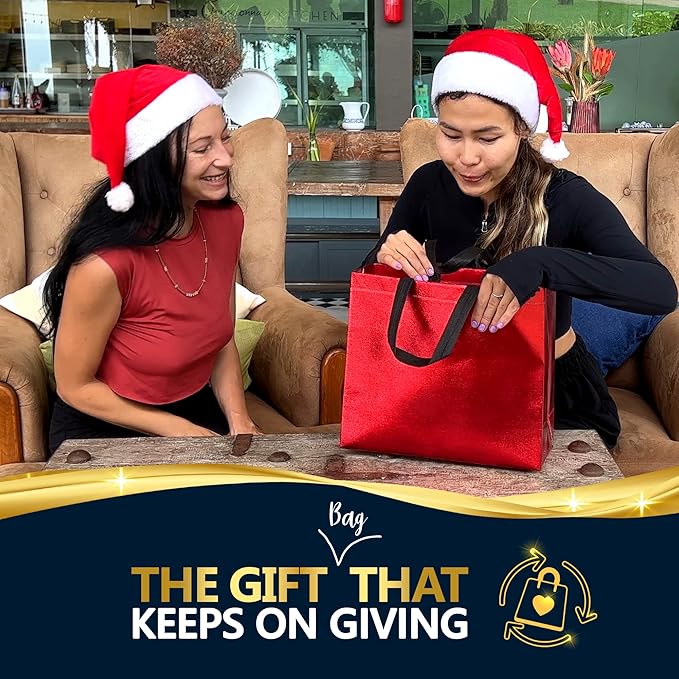 Nush Nush Mix Color Bulk Gift Bags Large Size– Set of 60 Reusable Gift Bags With Handles with 6 Glossy Vibrant Colors - Perfect Large Goodie Bag for Small Business, Christmas, Events – 13x5x11