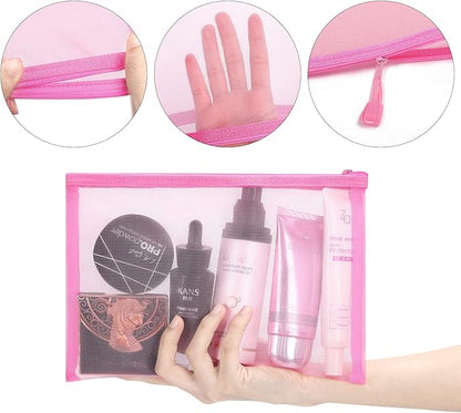 12 Pieces Zipper Nylon Mesh Pouch, Mesh Cosmetic Bags Makeup Bags Pencil Case, Multipurpose Travel Bags for Cosmetic School Office Supplies and Travel Accessories (Pink, A5+B6) (WB06)