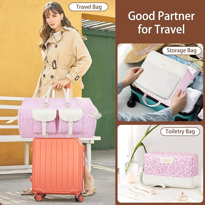 Garment Duffel Bag for Travel - ITIEZY Convertible Carry on Garment Duffel Travel Bag for Women Men Large Weekender Bag with Shoes Pouch 2 in 1 Hanging Suit Travel Duffel Bag 3pcs Set