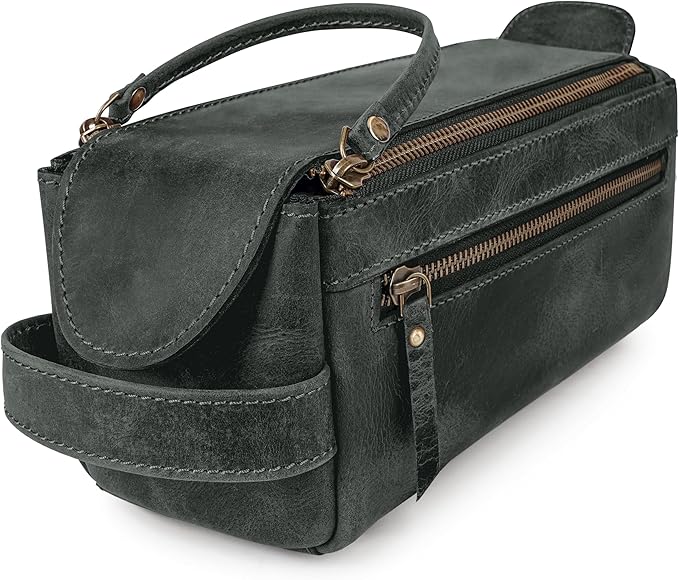 LUXEORIA Genuine Leather Toiletry Bags for Men and Women, Handmade Premium Leather Dopp Kit and Shaving Bag, Cosmetic Bag for Womens and Mens, Travel Essentials & Organizers