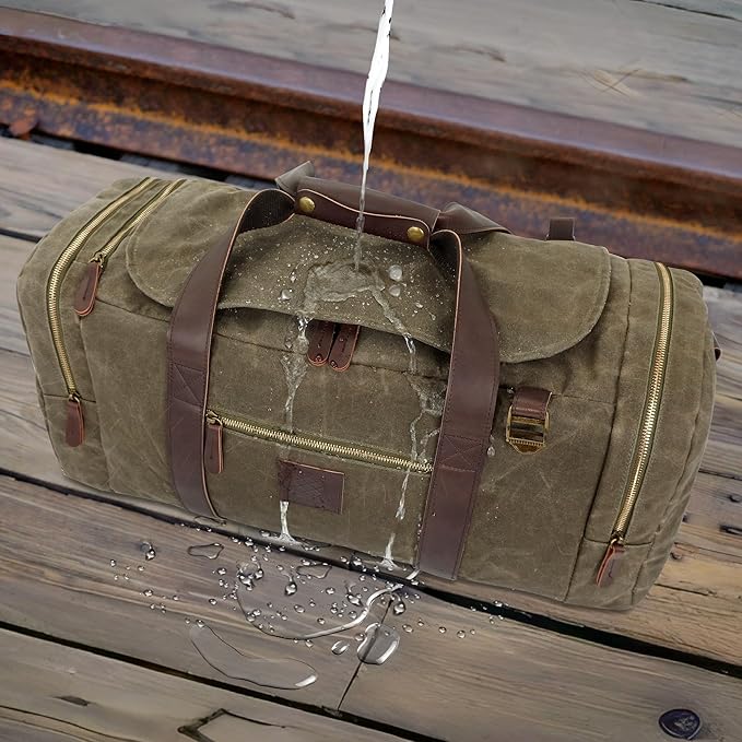 Duffle Bag for Travel, 50L Waxed Canvas Duffle Bag Vintage Travel Bag Overnight Bag with Shoes Compartment Men (Vintage Grey, Large-50L)