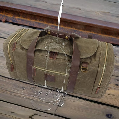 Duffle Bag for Travel, 50L Waxed Canvas Duffle Bag Vintage Travel Bag Overnight Bag with Shoes Compartment Men (Vintage Grey, Large-50L)