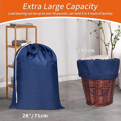 Polecasa Heavy Duty Large Laundry Bag with 130gsm Tear Resistant Fabric and Handles, Easy to Carry Dirty Clothes Drawstring Bag,Perfect for College Dorm, Travel, 2 Pack 28”x36”, Navy