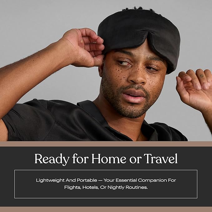 Lunya Sleep Mask with Box - Washable Silk Sleeping Mask and Headband for Beauty Routines - Thermoregulating Comfort for Restful Nights - Silk Eye Mask for Women - Large - Immersed Black