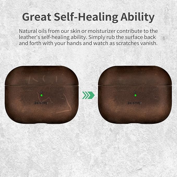 Belemay Handcrafted Crazy Horse Leather Case for AirPods Pro 3rd Gen (2025), Vintage Aesthetic, Two-Tone Effect, Unique Patina, Compatible with MagSafe, Compatible with Airpods Pro 3, Rustic Brown