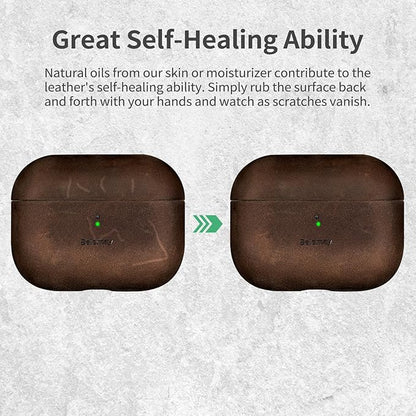 Belemay Handcrafted Crazy Horse Leather Case for AirPods Pro 3rd Gen (2025), Vintage Aesthetic, Two-Tone Effect, Unique Patina, Compatible with MagSafe, Compatible with Airpods Pro 3, Rustic Brown