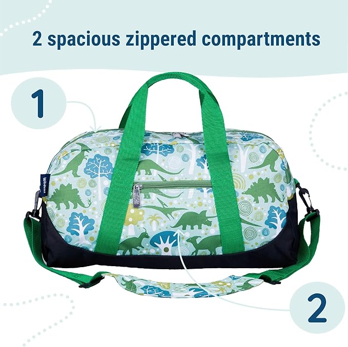 Wildkin Kids Overnighter Duffel Bag – Carry-On Size, Ideal for School & Sleepovers – Dinomite Dinosaurs