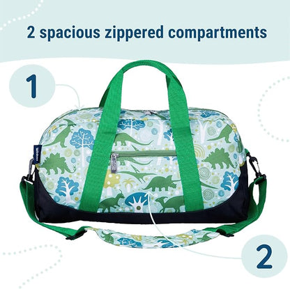 Wildkin Kids Overnighter Duffel Bag – Carry-On Size, Ideal for School & Sleepovers – Dinomite Dinosaurs