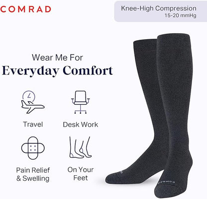 Comrad Nylon Knee High Socks - 15-20mmHg Graduated Compression Socks - Soft & Breathable Support Unisex Socks
