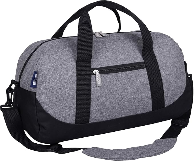 Wildkin Kids Overnighter Duffel Bag – Carry-On Size, Ideal for School & Sleepovers – Grey Tweed