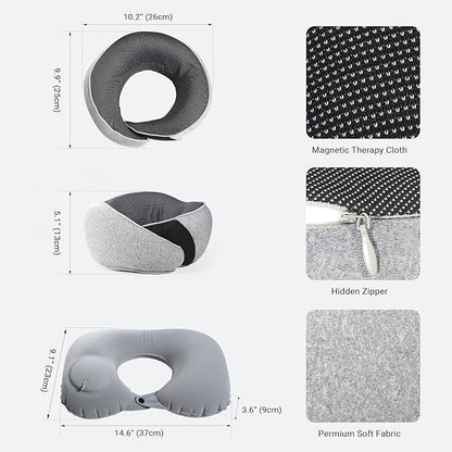 Cozi Neck Pillow for Traveling,Adjustable Travel Neck Pillow Airplane 100% Pure Memory Foam Travel Pillow with Inflatable Travel Pillows for Sleeping Long Flight Portable Plane Accessories Light Gray