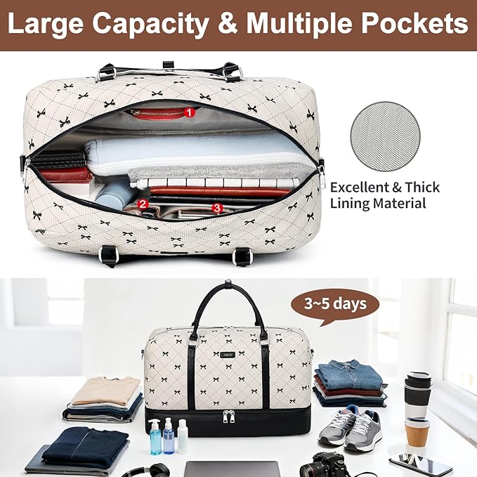 IBFUN Weekender Bags for Women, 21" Weekender Travel Bag, Travel Duffle Bag with Shoe Compartment Carry on Overnight Duffel Bag for Weekend Travel Business Trip, 3PCS