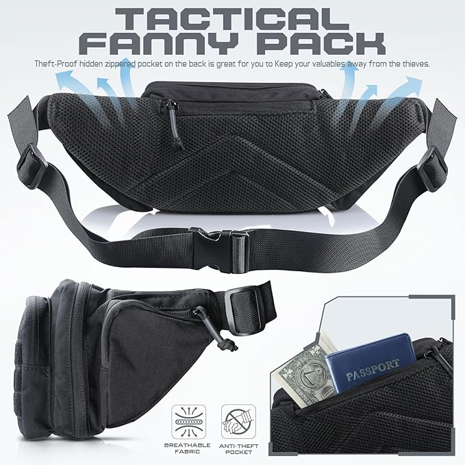 Tactical Fanny Pack for Men & Women, Concealed Carry Fanny Pack for Men, Adjustable Waist Bag, Compact Travel Belt Bag, CCW Fanny Pack with U.S Flag Patch