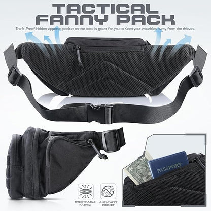 Tactical Fanny Pack for Men & Women, Concealed Carry Fanny Pack for Men, Adjustable Waist Bag, Compact Travel Belt Bag, CCW Fanny Pack with U.S Flag Patch