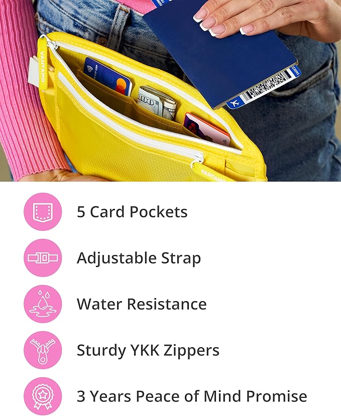 Vantamo Money Belt with RFID For Men & Women, Hidden Passport Holder for Travel, 2 Compartment Travel Fanny Pack for Women Anti Theft