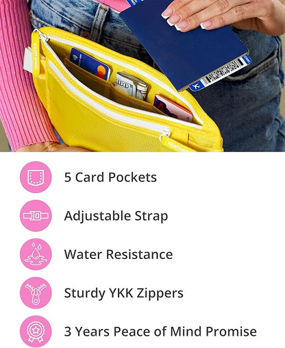 Vantamo Money Belt with RFID For Men & Women, Hidden Passport Holder for Travel, 2 Compartment Travel Fanny Pack for Women Anti Theft