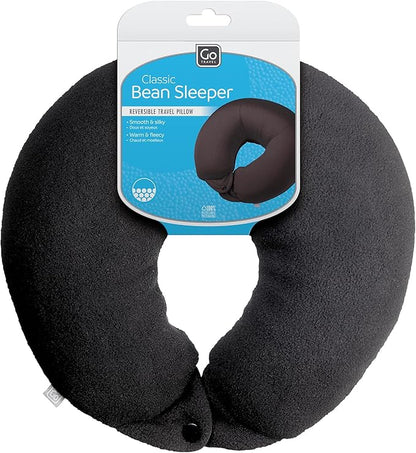 Classic Bean Sleeper, Comfortable Travel Pillow Filled with Micro Polybeans, Neck Pillow for Uninterrupted Sleep, Ideal for Airplane, Bus, Car, and Train, Travel Essentials, Black