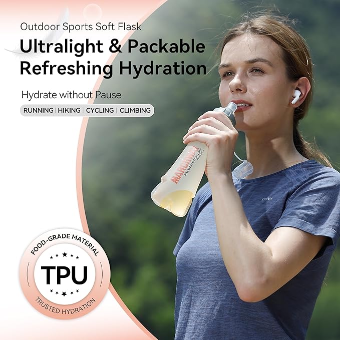 MARCHWAY Soft Hydration Flask with Wide Mouth, 300ml/500ml Collapsible TPU Water Bottle, Leakproof Portable Flexible for Running, Hiking, Cycling, Climbing, Gym, Travel (2pcs White 500ml)