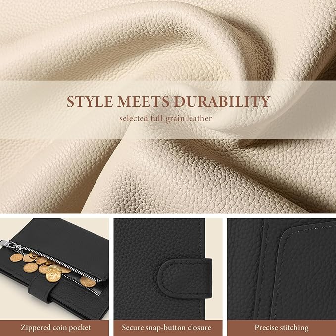 Genuine Leather Passport Holder for Women Men, Hidden Airtag Pocket, RFID Blocking, Zippered Coins Pocket & Cash Compartment Travel Gifts Essentials Passport Cover Case - Black