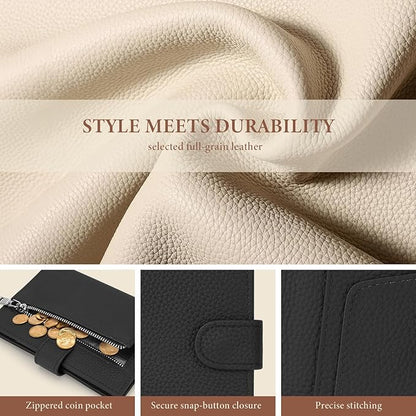 Genuine Leather Passport Holder for Women Men, Hidden Airtag Pocket, RFID Blocking, Zippered Coins Pocket & Cash Compartment Travel Gifts Essentials Passport Cover Case - Black